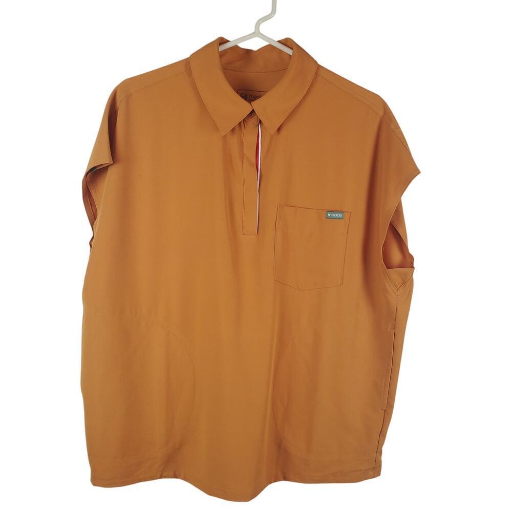 Mediclo Scrub Top Polo Collar Sz L Performance Fabric 2-Button Placket Stripe